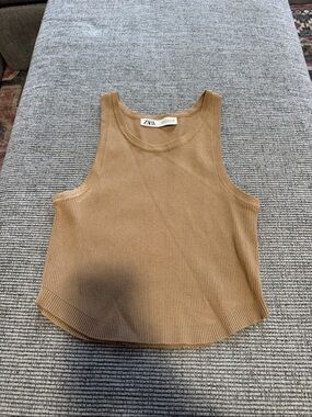 ZARA Camel / Tan Ribbed Sleeveless Crop Tank